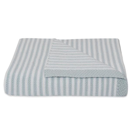 knitted baby blanket blue and white pin stripes perfect for newborn baby boy