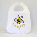 personalised neutral baby bib embroidered with bumble bee design and babies name