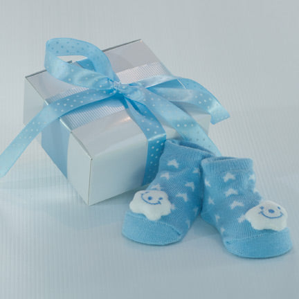 Baby Rattle socks gift boxed blue boy