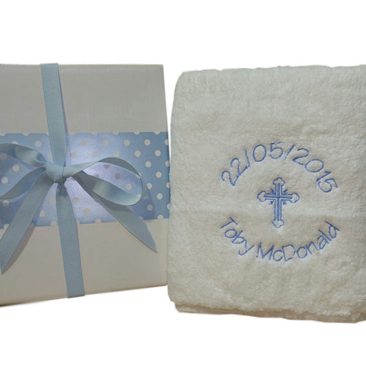 boys personalised christening towel gift boxed