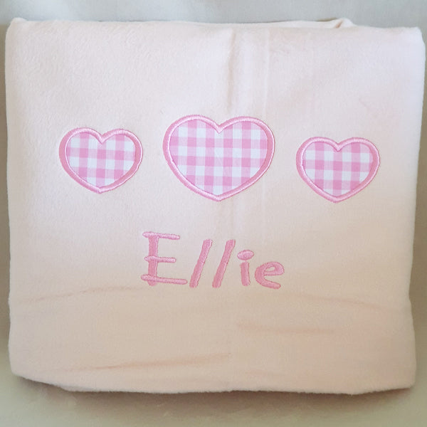 Personalised Baby Blanket Cotton Baby Girl Bassinet 3 Heart Baby Pink|#FFC0CB