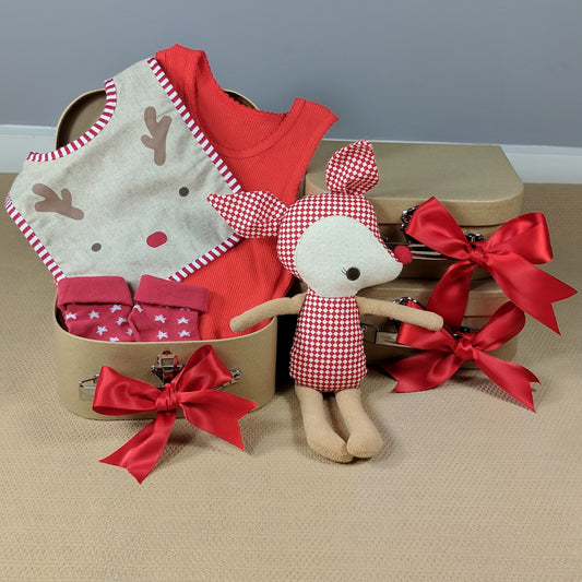Baby first Christmas hamper reindeer doll baby singlet bib socks