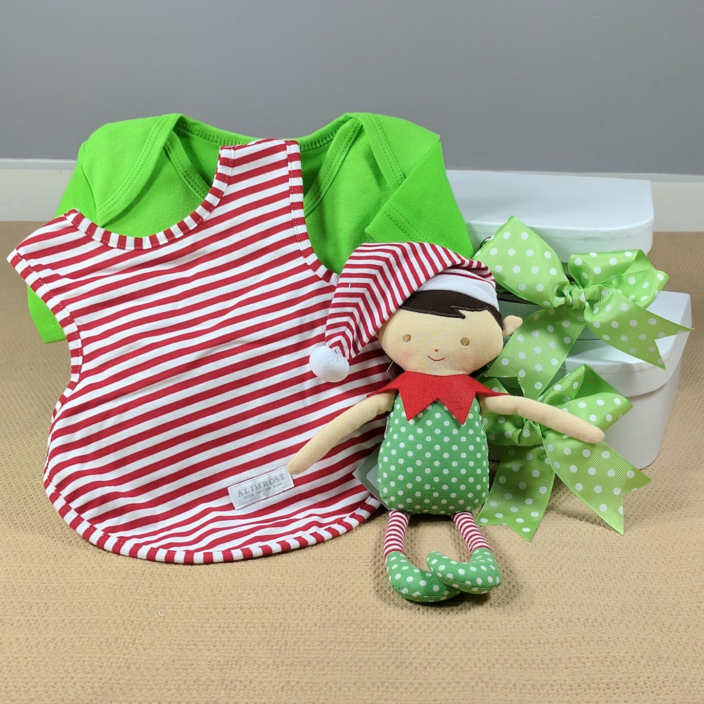 Baby Christmas gift Elf doll, baby body suit , baby bib