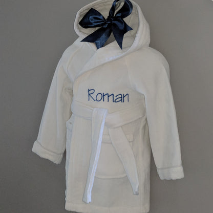 Personalised White Hooded Baby Bathrobe