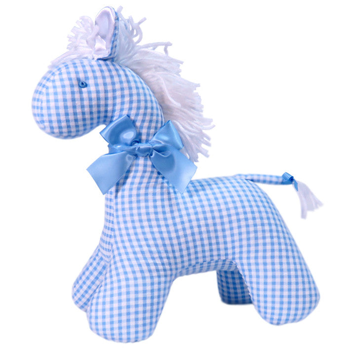 Kate Finn Horse toy rattle baby blue gingham