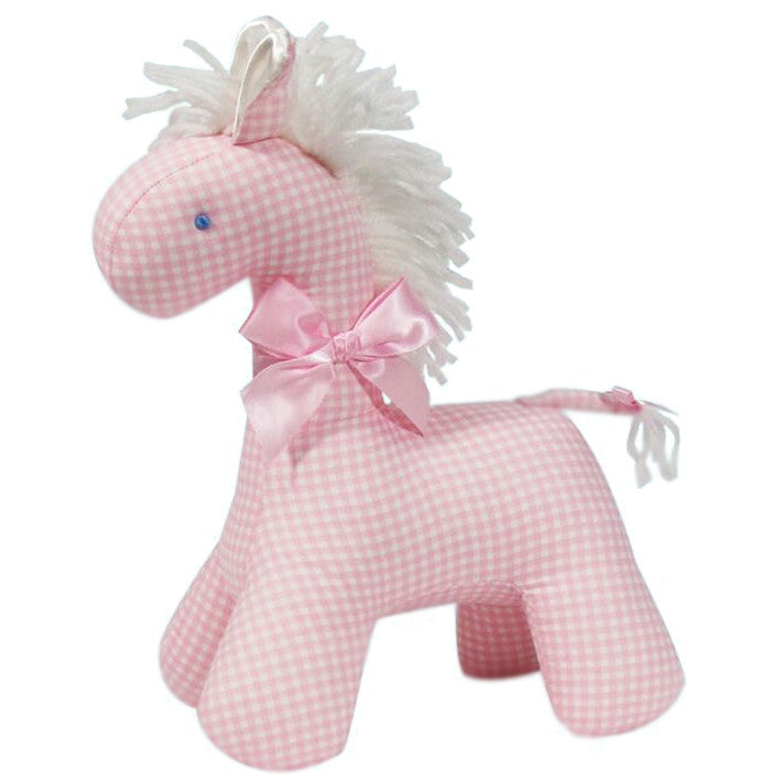 Kate Finn horse toy rattle baby pink gingham