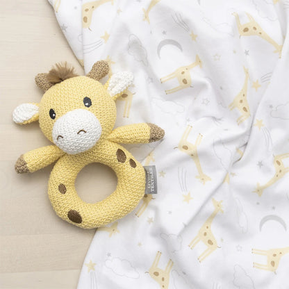 Noah Giraffe Neutral Jersey Swaddle Rattle Set