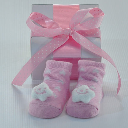 baby girl rattle socks gift boxed pink
