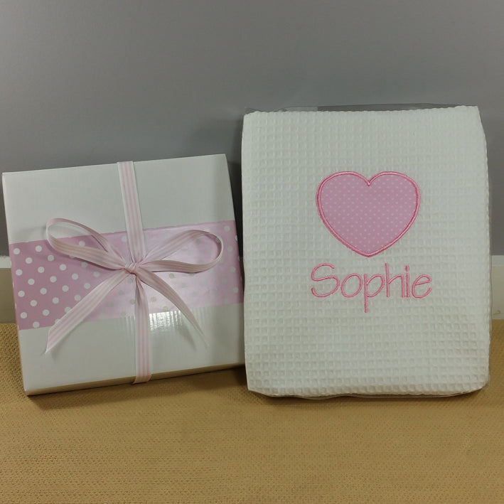 My Heart Personalised Waffle Blanket Baby Blanket Baby Pink|#FFC0CB 