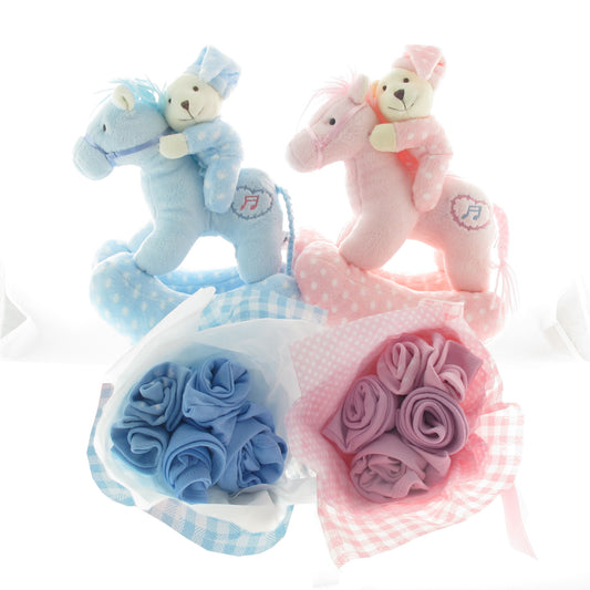 twin baby gift box musical rocking horses with baby clothing bouquets