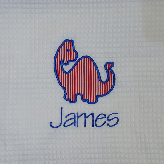 personalised baby blanket with dinosaur applique` design