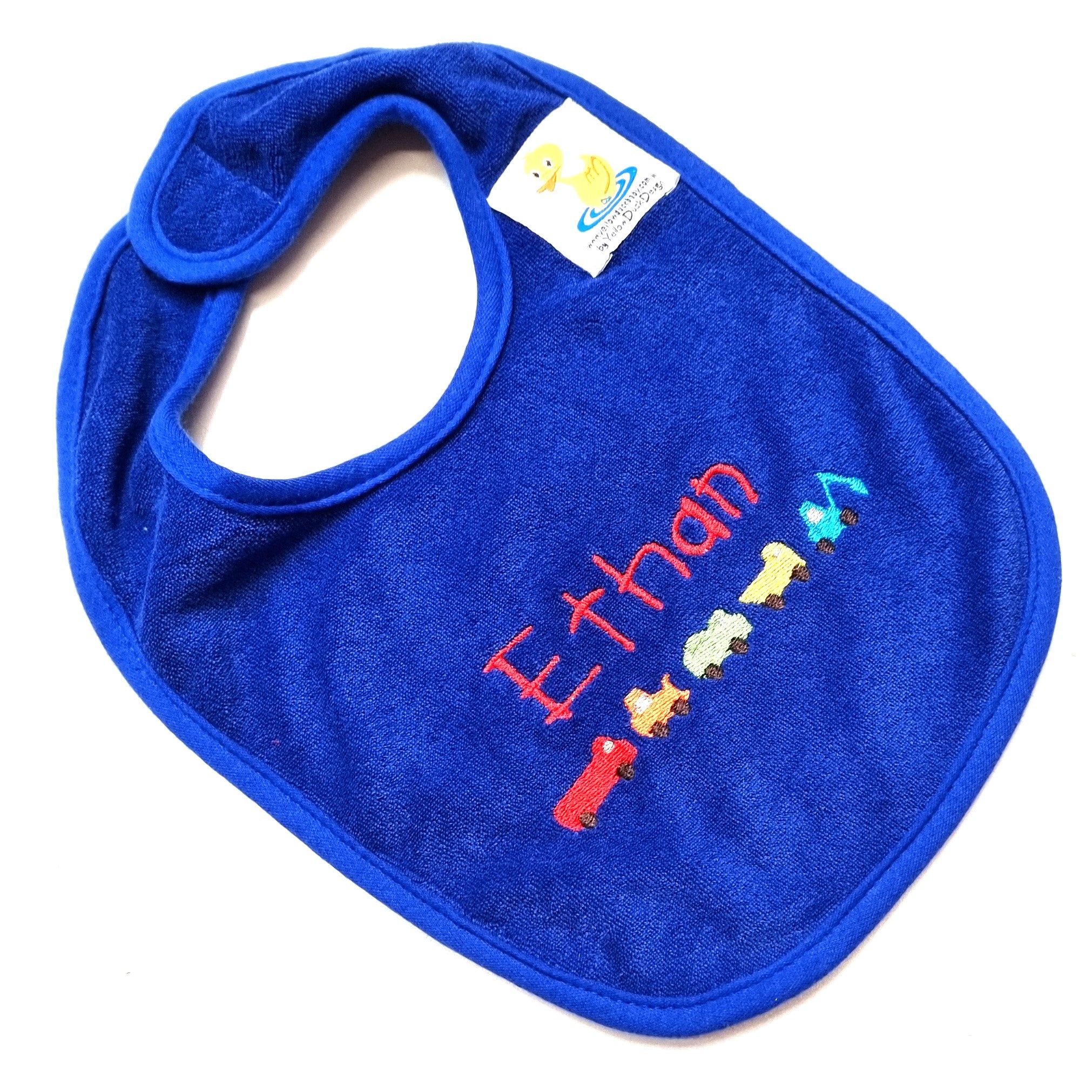 Trucks N Tractors Pre Personalised Baby Bibs Bibs Royal Blue Ethan 