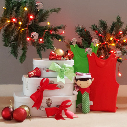 Christmas gift for baby boy Alimrose Elf rattle coloured singlets