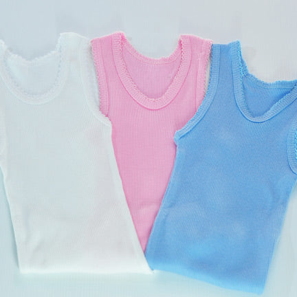 baby singlets pink blue white