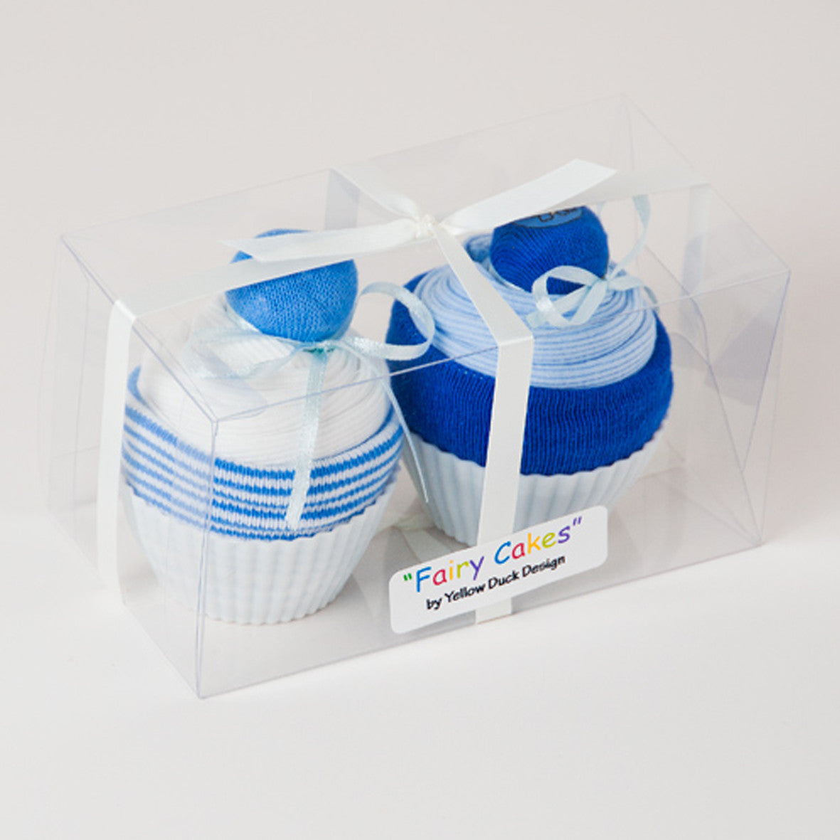 twin baby boy gift two blue cup cakes gift boxed
