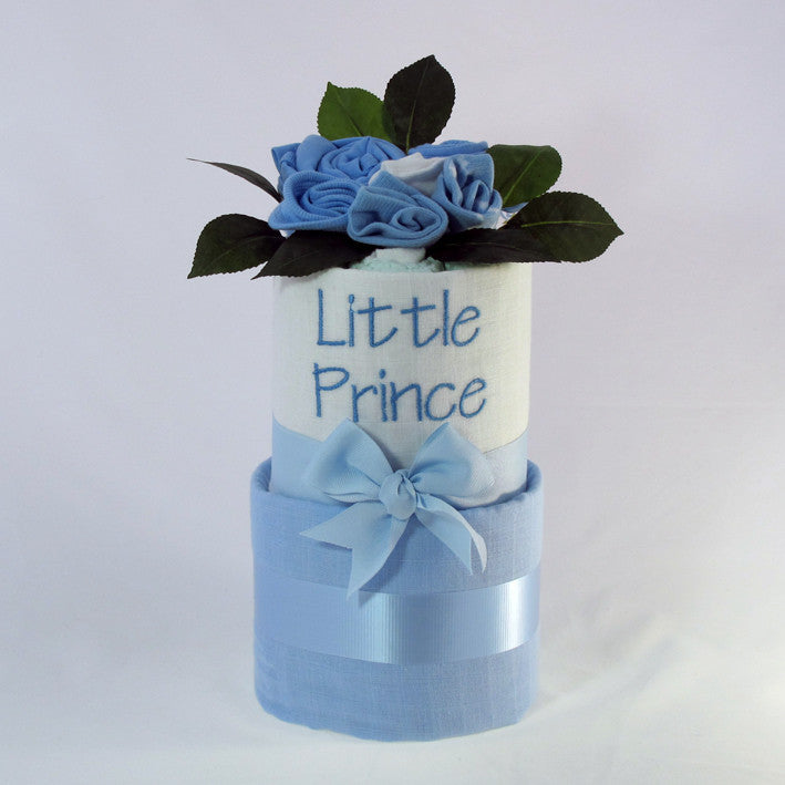 two tier boy nappy cake little prince embroidery 