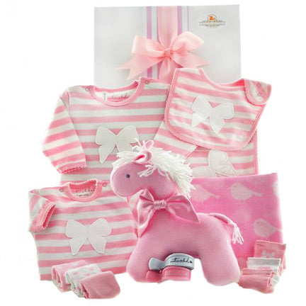 baby girl baby gift hamper big pink bow design