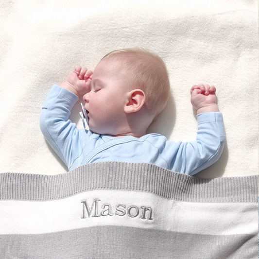 Personalised Knitted Baby Blanket Grey
