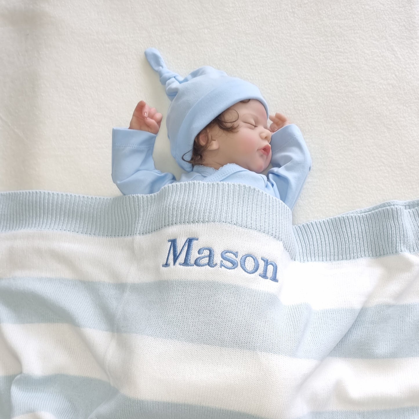 Personalised Knitted Baby Blanket Blue