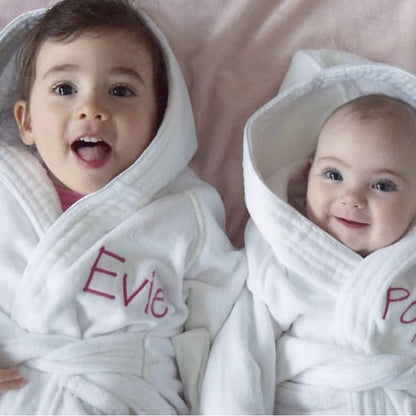 Personalised White Hooded Baby Bathrobe