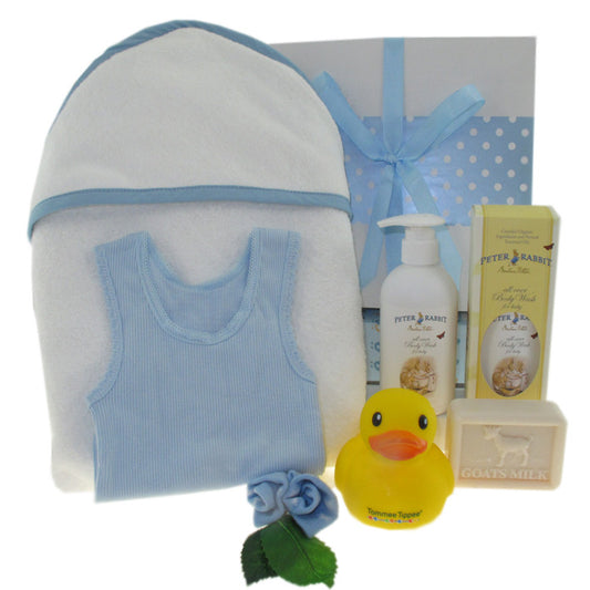 baby hooded towel gift hamper baby bath lotions rubber ducky personalised with aby's name