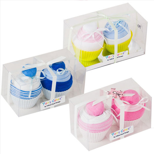 twin baby gift box two baby cup cakes, baby singlets and socks