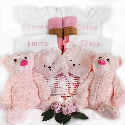 twins personalised baby gift basket pink pink twin girls